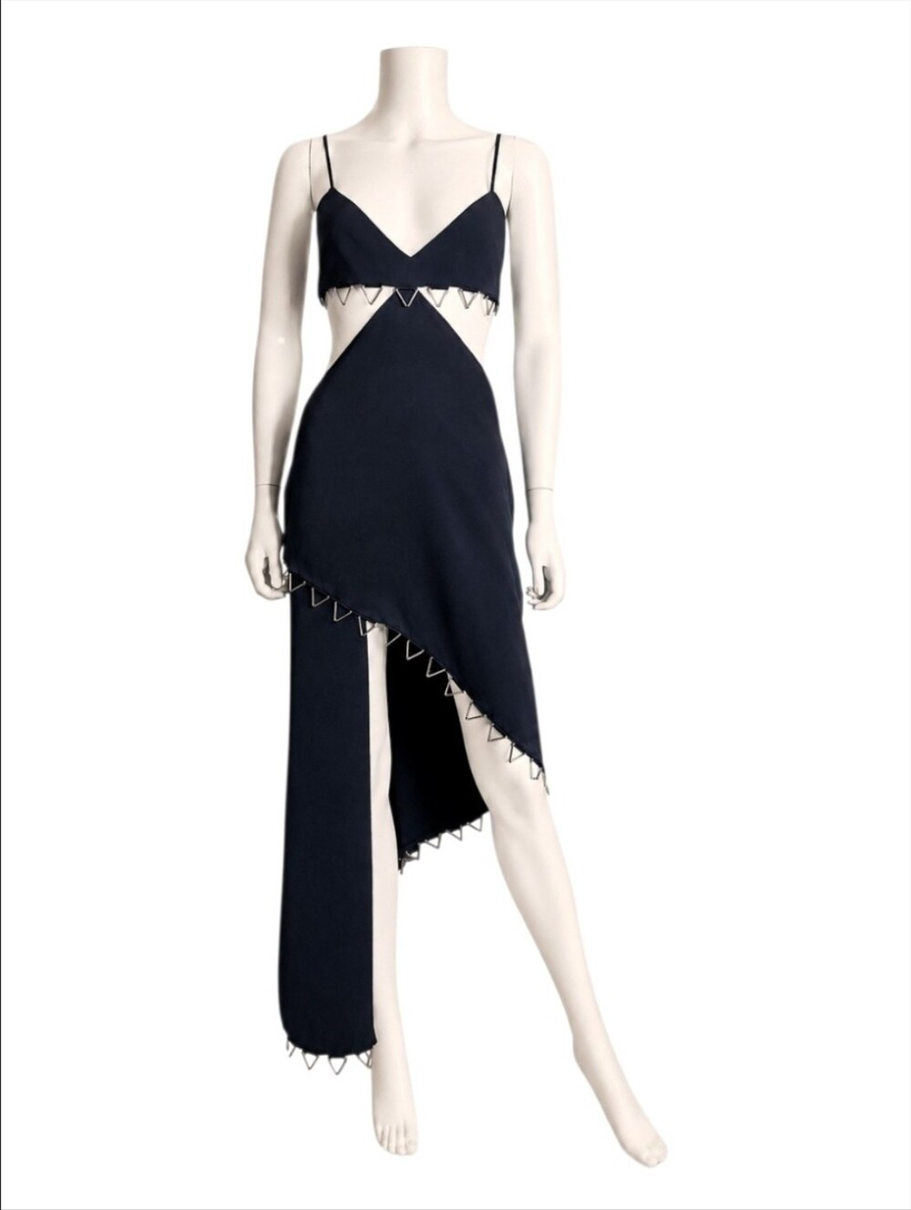 DAVID KOMA | SS20 Runway Black Satin Cutout Asymmetric Dress UK 12 US 8